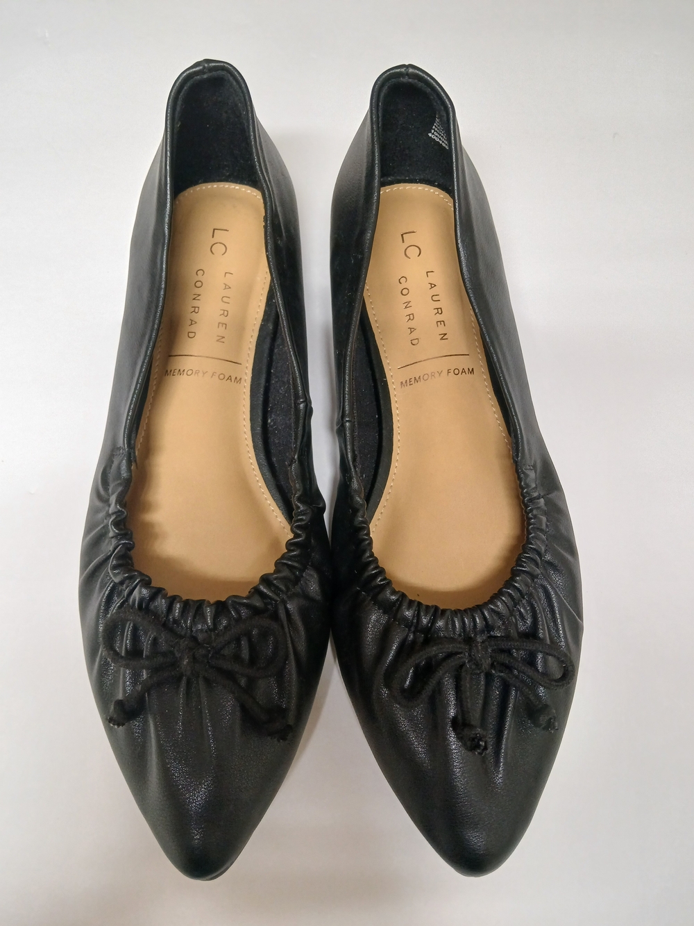 LC Lauren Conrad Black Pointed Ruched Bow Flats